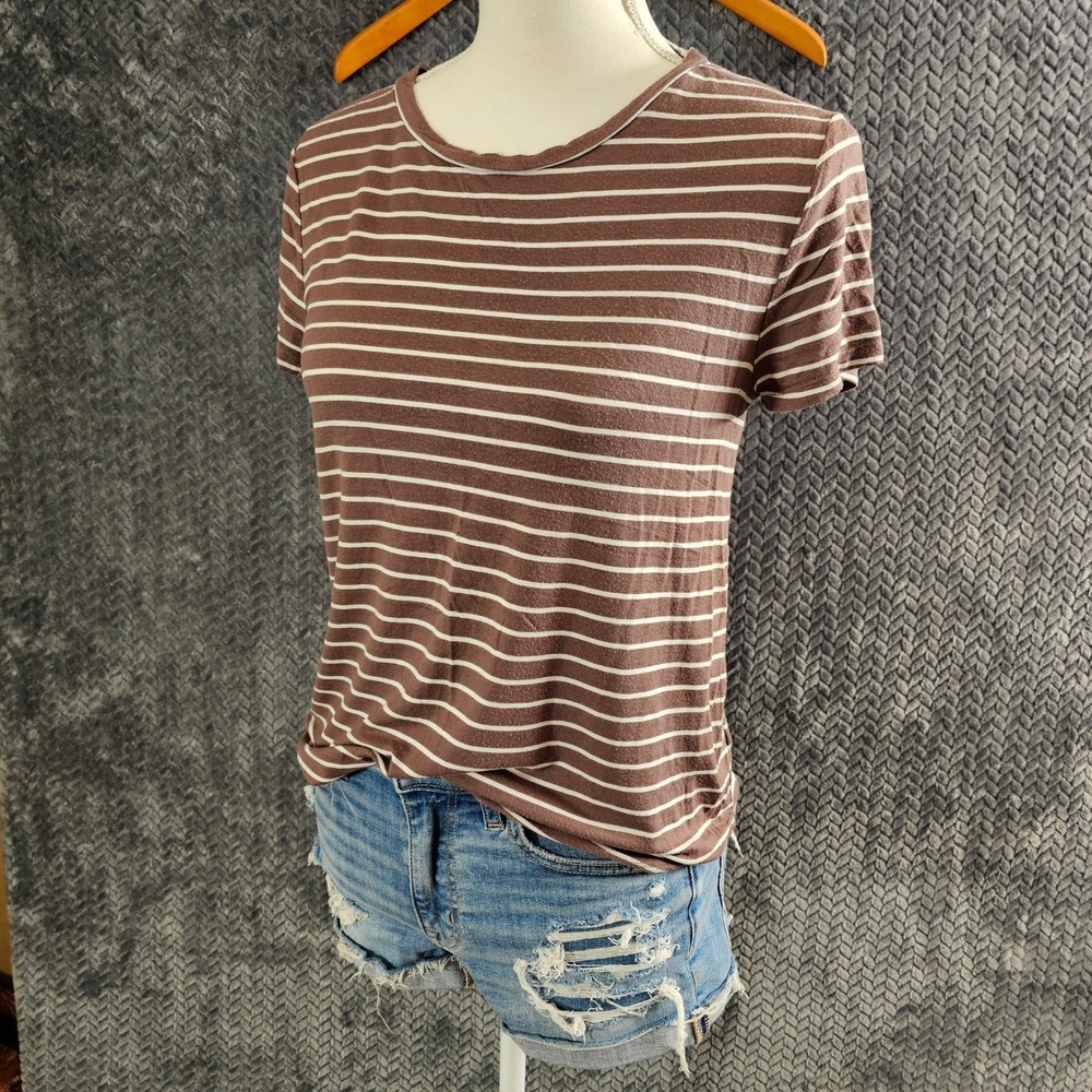 Aeropostale Seriously Soft Perfect Crew Brown White Striped T-Shirt Womens Small
